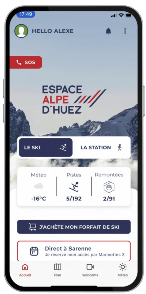 Capture d'écran de l'application Espace Alpe d'Huez